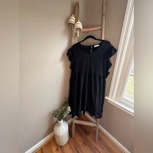 Chic Soul Black V-Neck Ruffle Sleeve Tunic Dress